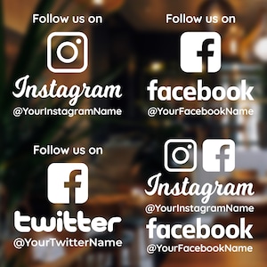 Follow us on Instagram facebook Decal -Instagram Twitter Decal - Personalized facebook Window Door Car Vinyl Sticker - Custom Instagram Name