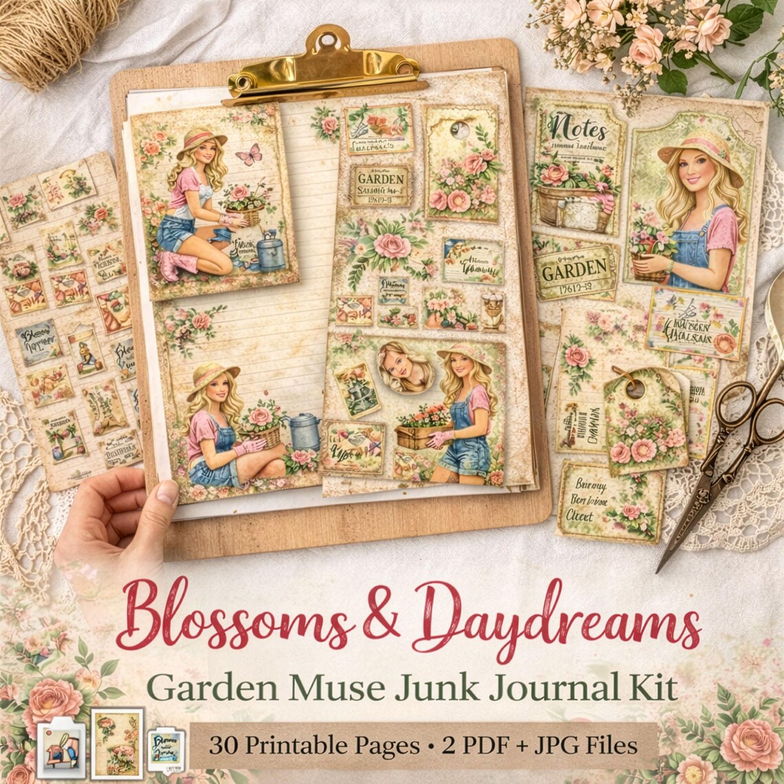 Vintage Girls Garden Junk Journal Kit | Botanical Ephemera (digital ...