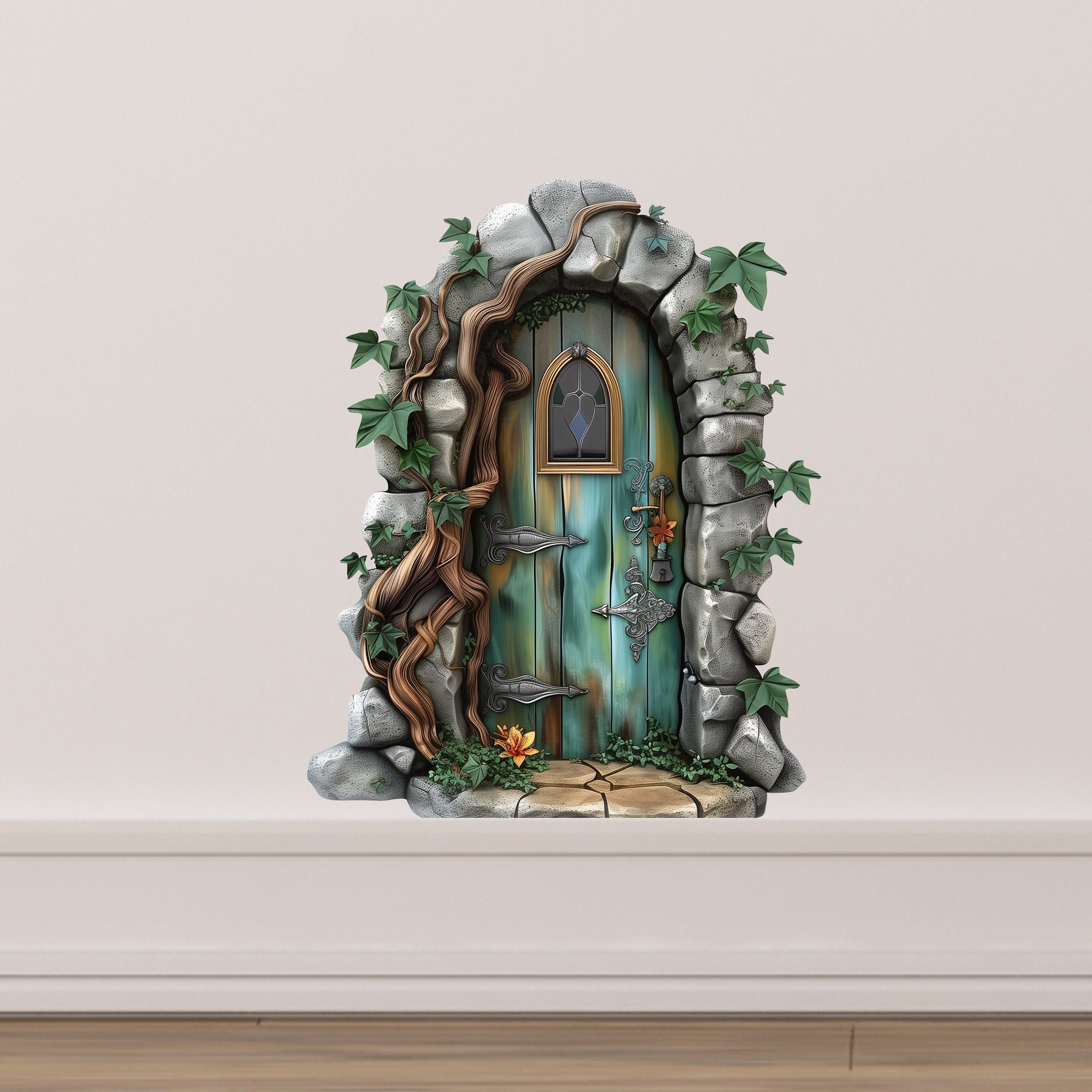 Swirly Artistic Fairy Door Wall Sticker – Whimsical Watercolor Decal For Kids Room, Nursery, Or Playroom - View #6