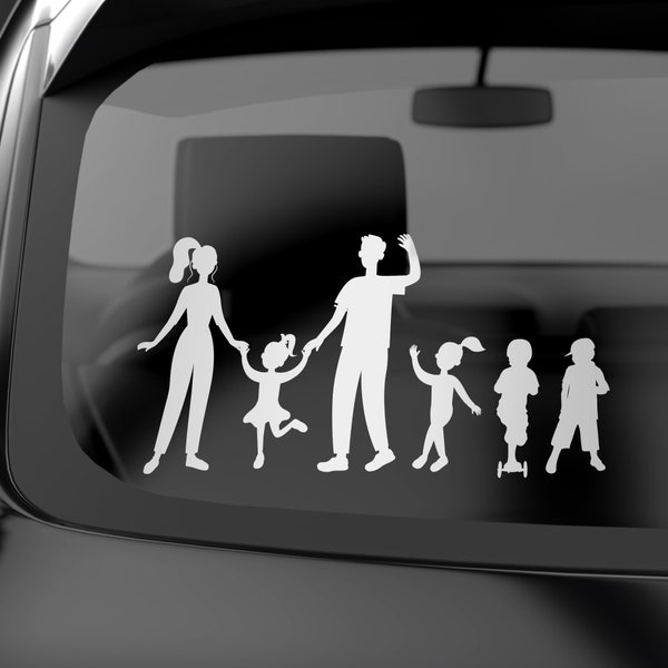 My Family Car Decal, Family on Board Safety Sign Vinyl Sticker for Car Trucks Vehicle Decal Sticker Window Décor, Stick Figure Family Decals