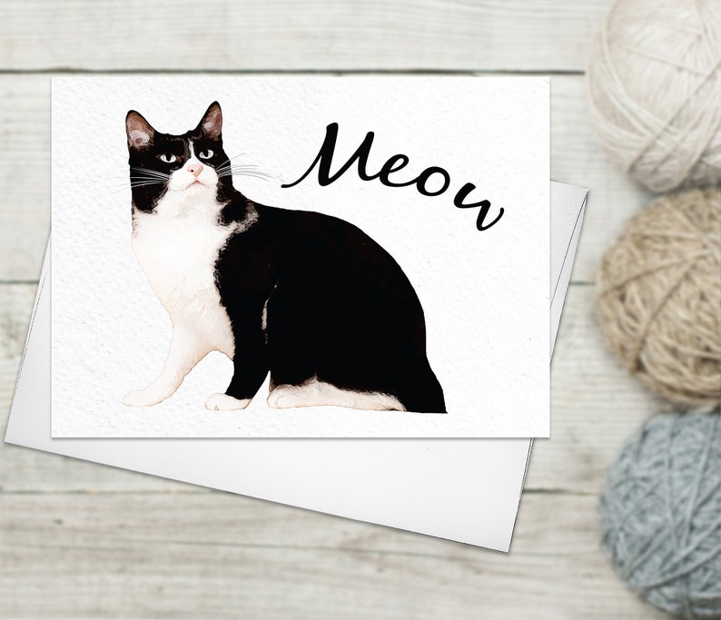 Black White Cat Funny Greeting Cards with Envelopes Blank Cat Card Cat Lover Greeting Cards Thank You Cards Cat Fine Art Birthday Card image 1