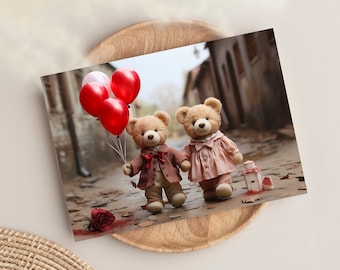 Tarjeta de felicitación personalizable con osos de aniversario del día de San Valentín: tarjeta de amor romántica personalizada para su amado