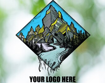 Adesivo personalizzato per vetrine con logo aziendale, stampato a colori su vinile.