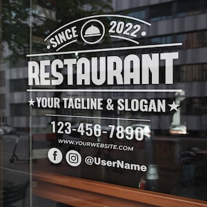 Custom Restaurant Window Decal, Custom Window Decal, Diner Bistro Name Logo Window Wall Sticker, Business Storefront Lettering Vinyl Decal