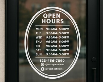 thumbnail interactive-video image 1 of Custom Vinyl Window Decal – Business Open Hours Sign For Storefront (Style #1, Oracal 651) 1 of 2