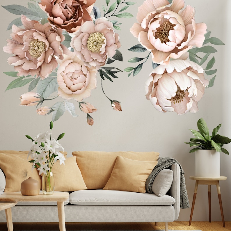 Peony Blooms Wall Decals - Watercolor Flowers Decals for Living Room ...