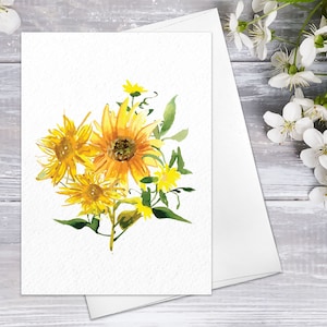 Fleur Florale Bouquet de tournesol Carte Aquarelle Carte Fleur Cartes de Vœux Sunflowes Anniversaire Fête des Mères Se rétablir Bientôt Carte de Vœux Vierge Carte de Vœux