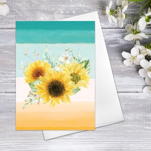 Aquarelle Tournesol Cartes florales Fleur Cartes de vœux Sunflowes Anniversaire Cartes de remerciement 5"x7 » Carte de vœux (Lot de 12)