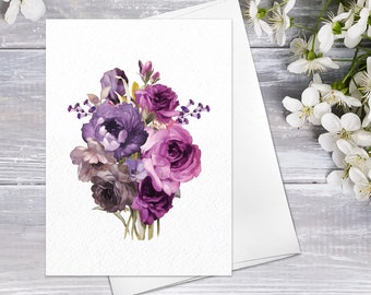 Purple Rose Floral Fine Art Note Cards Floral Blank Watercolour Card Flower Greeting Cards Anniversary Mother's day Greeting Cards