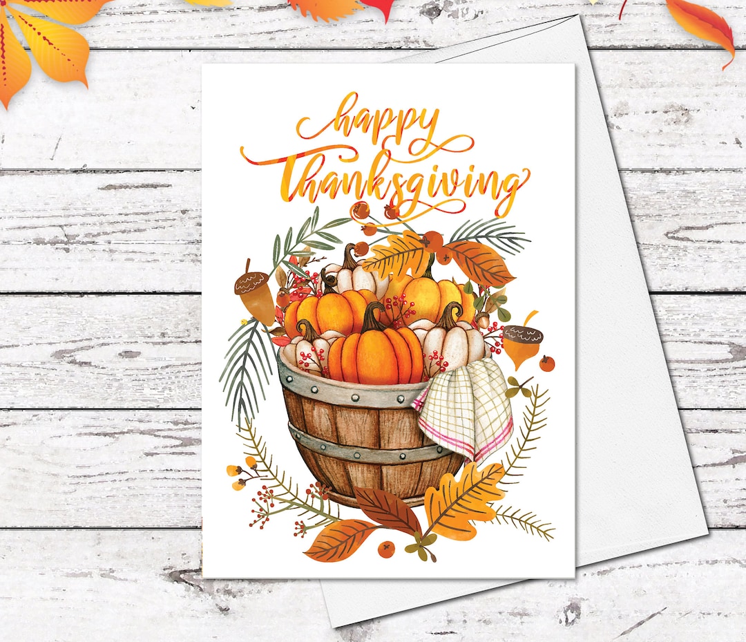Supperb Thanksgiving Cards Set - Wooden Barrel W/ Pumpkins Autumn ...