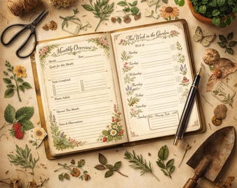 Kit de journal indésirable pour agenda de jardin vintage | Bricolage botanique (téléchargement numérique au format PDF)