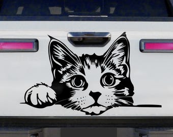 Pegatina para coche con gatito asomándose – Adhesivo multicolor de gato para ventana, puerta, carrocería y parte trasera del coche. Regalo ideal para amantes de los gatos. Adhesivo para coche resistente a la intemperie y para exteriores.