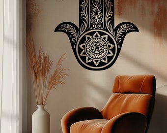 Traditional Hamsa Hand Wall Decal - Yoga Studio Decor, Spiritual Art