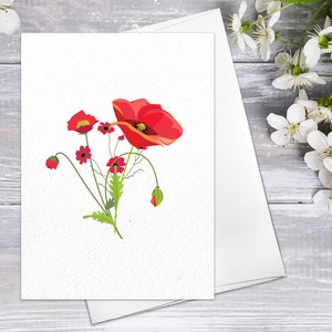 Poppy Flower Note Cards with Envelopes Floral Blank Watercolour Card Poppy Flower Greeting Cards Anniversary Mother's day Greeting Cards