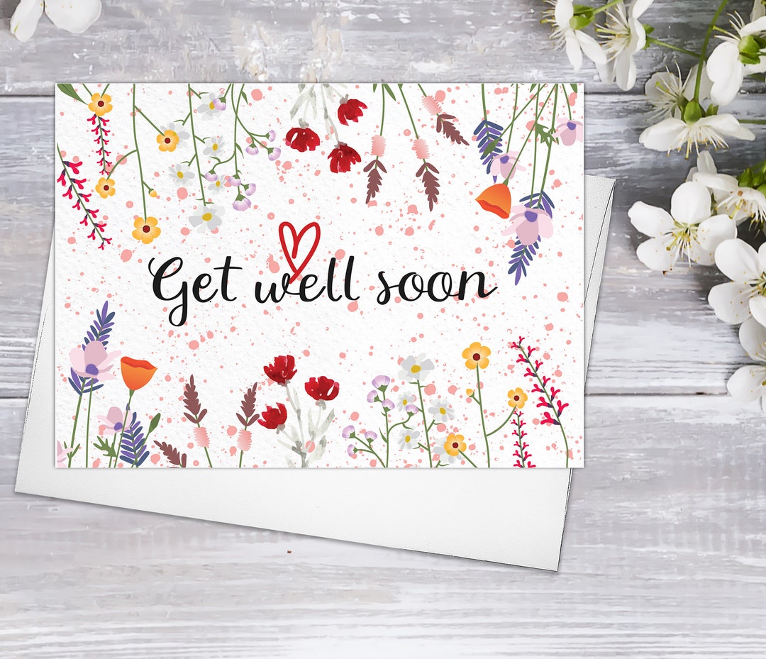 Get Well Wildflower Blossoms Cards Floral Blank Watercolour Card Daisy ...