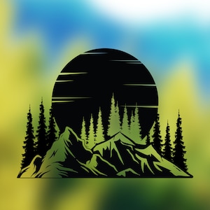 Wilderness Scene Car Decal - Sunset Mountains & Pines Vinyl Sticker - Durable, Weatherproof Outdoor Adventure Design for SUVs and Trucks