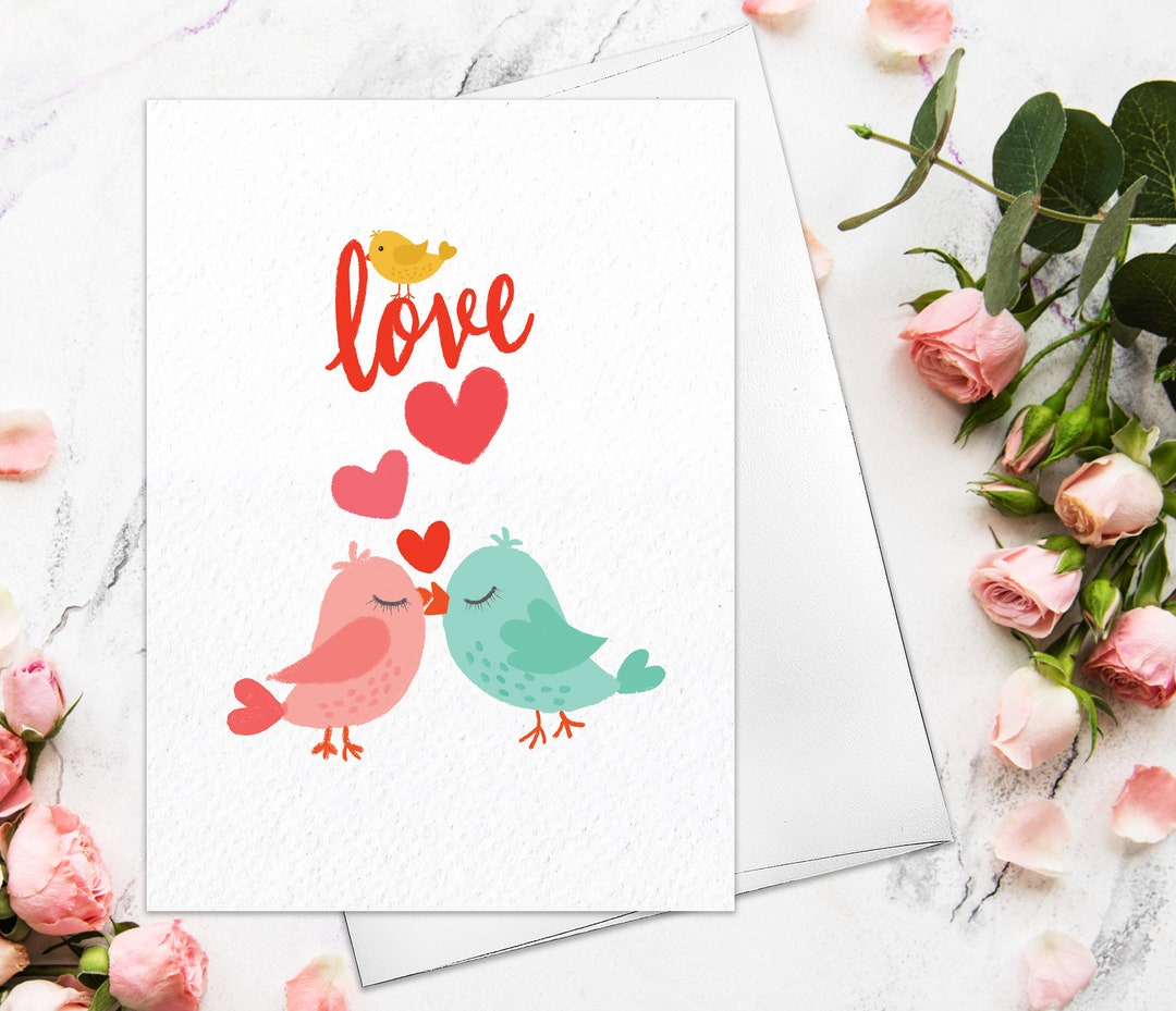 Valentine's Day Card - Love Birds Card for Boyfriend Girfriend Couple ...