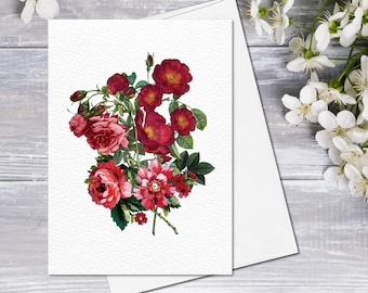 Red Floral Fine Art Note Cards with Envelopes Floral Blank Watercolour Card Flower Greeting Cards Anniversary Mother's day Greeting Cards