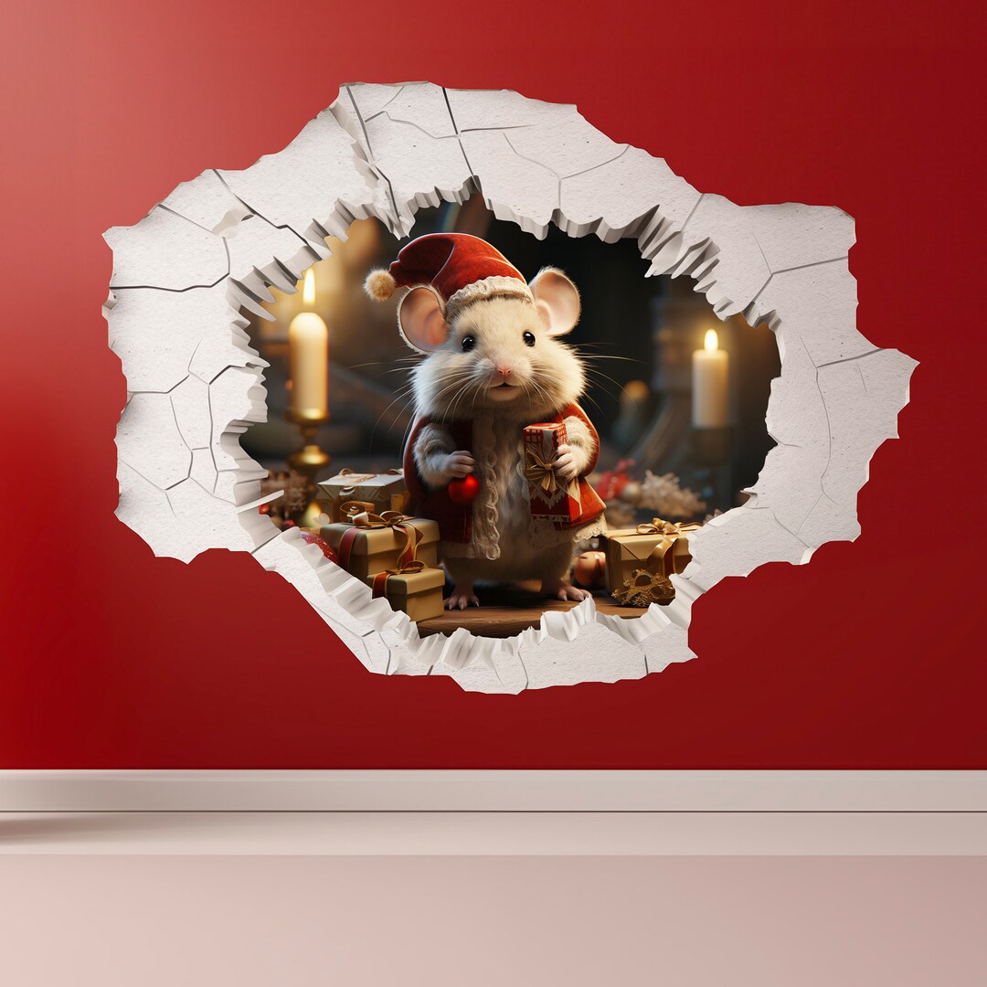 Festive Mouse Hole Decal Christmas Mouse Wall Sticker Etsy