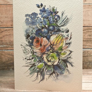 Supperb Cartes de vœux Aquarelle Fleurs Bleues Bouquet Saint-Valentin Mariage Amour Carte d’anniversaire / Carte de remerciement (Ensemble de 2)
