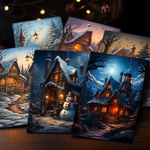 Zestaw 8 pocztówek | Zestaw pocztówek świątecznych | Artystyczne pocztówki | Zestaw kart | Pakiet pocztówek | Pocztówka akwarelowa | Pocztówki Magic Cabin