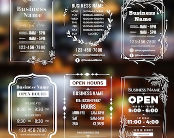 Custom Business Hours Decal, Hours of Operation Decal, Store Hours Window Wall Sticker, Commercial Window Decal Storefront Vinyl Decal