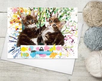 Cat Kitty Tree Funny Greeting Cards w/ Envelopes Watercolour Card Cat Lover Greeting Cards Thank You Cute Cat Fine Art Birthday Card