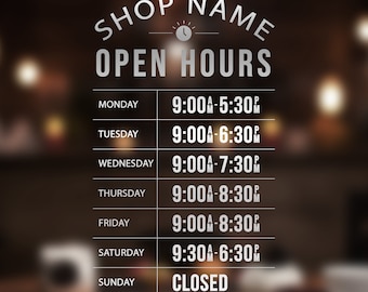 Store Business Hours Decal, Restaurant Hours of Operation Decal, Store Hours Window Sticker, Commercial Window Decal Shop Hours Vinyl Decal