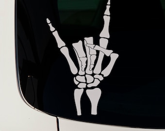 Naklejka winylowa Rock On Skeleton Hand, naklejka na szybę samochodu ciężarowego