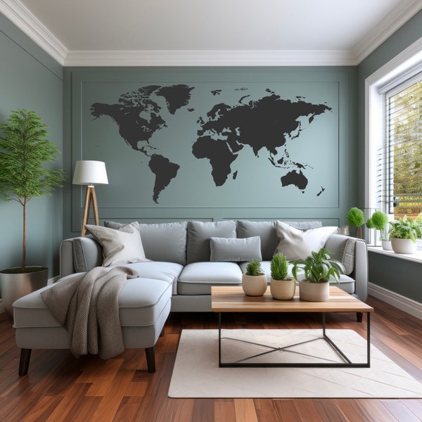 World Map Vinyl Wall Decal - Large World Map Office and Home Decor Sticker