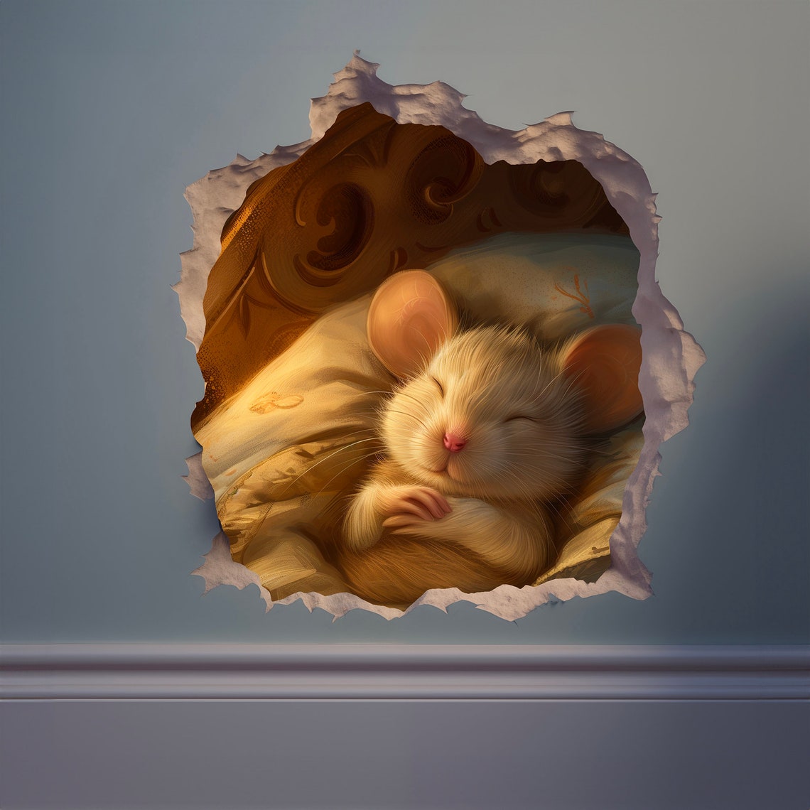 Mouse Napping Mouse Hole Decal, Mouse Wall Sticker, Sleeping Mouse Hole Decal, Cute ...