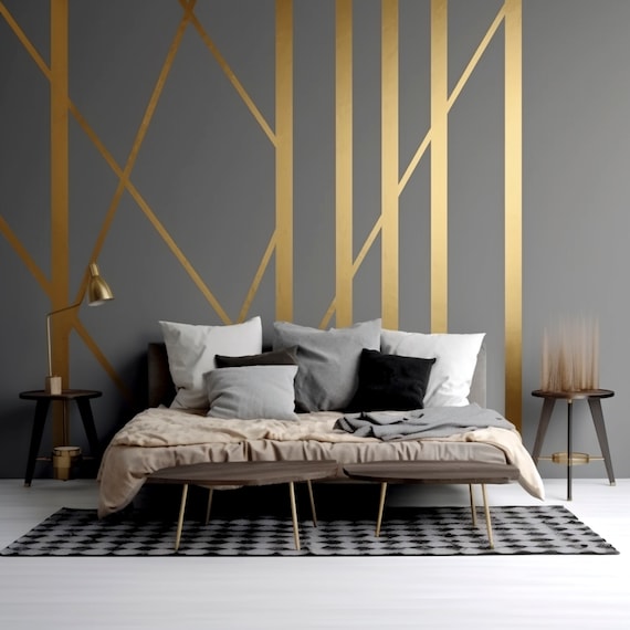 Adesivo Murale Kiwistar Cane Linee - 96x61 Cm, Sticker Da Parete Rimovibile Con Pellicola Di Qualità E Adesivo Di Prova (Giallo Oro) - 2