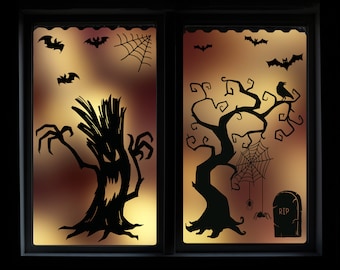 Spooky Trees Happy Halloween Wall Decals, Halloween Party Window Decals Sticker, Halloween Home Decor, Spooky Dead Tree Wall Decals Set