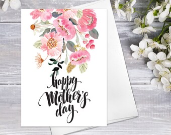 Happy Mother's Day Spring Floral Watercolour Card Flower Greeting Cards Anniversary Mother's Day Greeting Cards Mothers Day Cards Gift