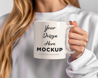 Conjunto de maquetas de taza de cerámica blanca 6 - Plantilla de taza de café - Plantilla de Photoshop, PSD en capas editables, reemplazo de objetos inteligentes Descarga digital