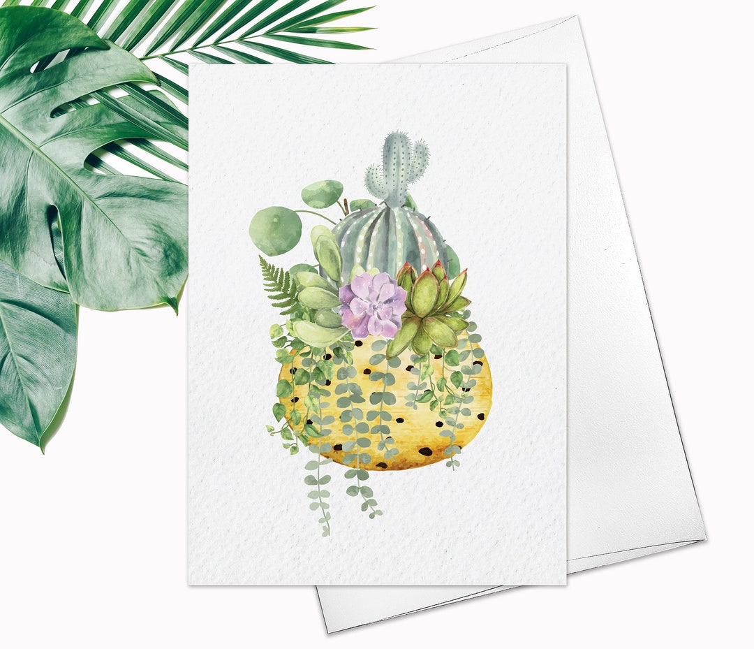 Succulent Card Note Cards Floral Blank Watercolour Card Flower Greeting ...