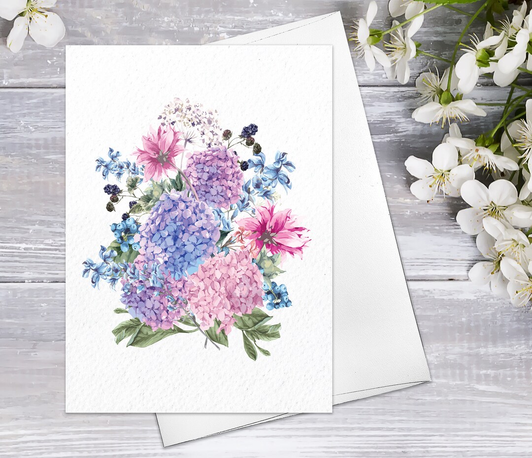 Wildflower Hydrangea Floral Fine Art Note Cards Floral Blank ...