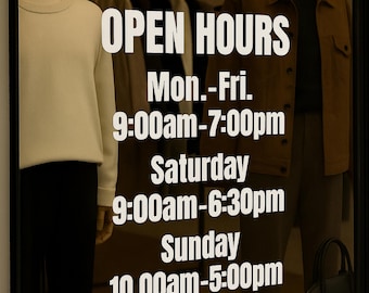 Store Hours Vinyl Decal – Business Open Hours Sticker for Window or Door | Custom Storefront Sign | Retail Shop Business Hours Signage