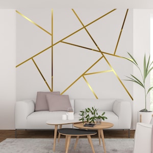 Modern Geometric Wall Decals | Gold Silver Line Stickers | Peel and Stick Metallic Decor Stickers Wall Decoration
