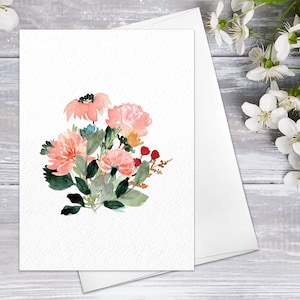 Sweet Watercolor Blossoms Cards w Envelopes Floral Blank Watercolour Card Wild Flower Greeting Cards Anniversary Mother's day Greeting Cards