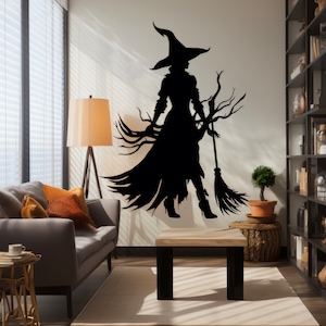 Halloween Wicked Witch Silhouette Window Decal - Halloween Witch Sticker,  Spooky Wall Art & Door Decor, Halloween Window Decal