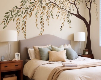Large Tree Decal Falling Leaves for Bedroom Baby Nursery Wall Decor Sticker, Watercolor Tree Wall mural