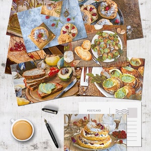 Français’après-midi Carte postale de thé Ensemble de 10 cartes d’aquarelles coffee shop Français desserts plats toast cartes de remerciement de déménagement