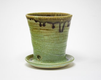 Handmade Porcelain Planter, Small Ceramic Green Planter