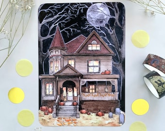 Haunted Art Print, Witchtober Artwork, Spooky House Painting