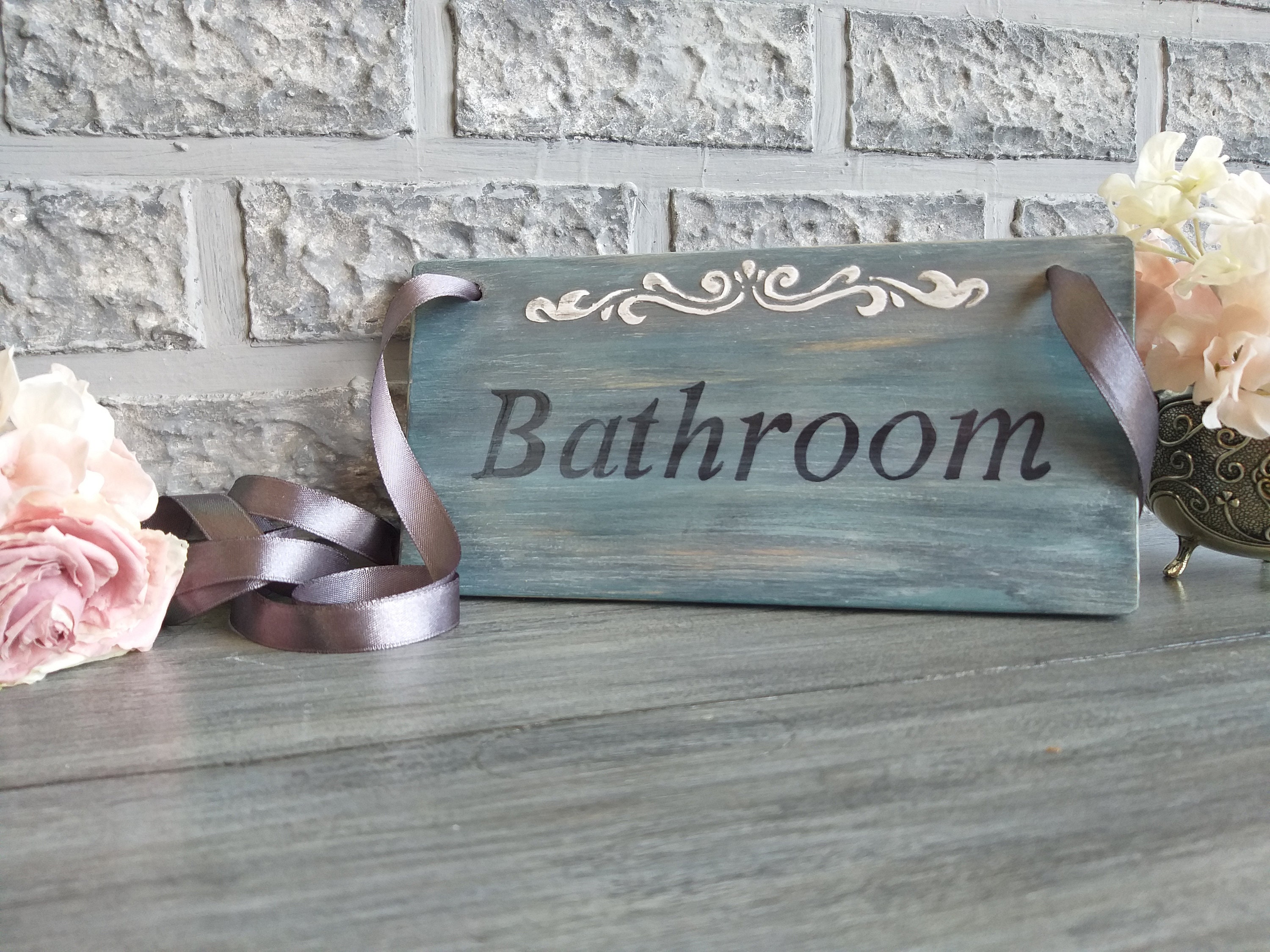 Hanging Bathroom Door Sign Powder Room Wall Plaque Laundry Etsy