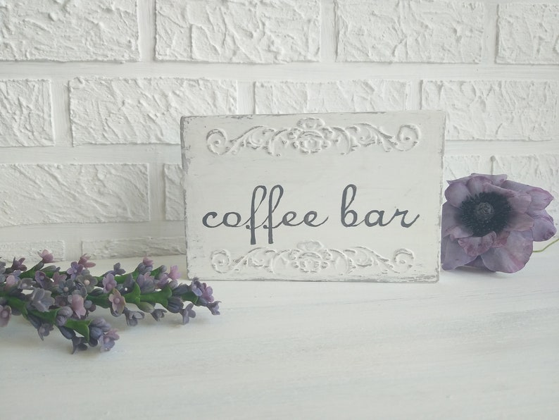 Small Coffee Bar Sign, Distressed Coffee Block Sign Stand, Farmhouse ...