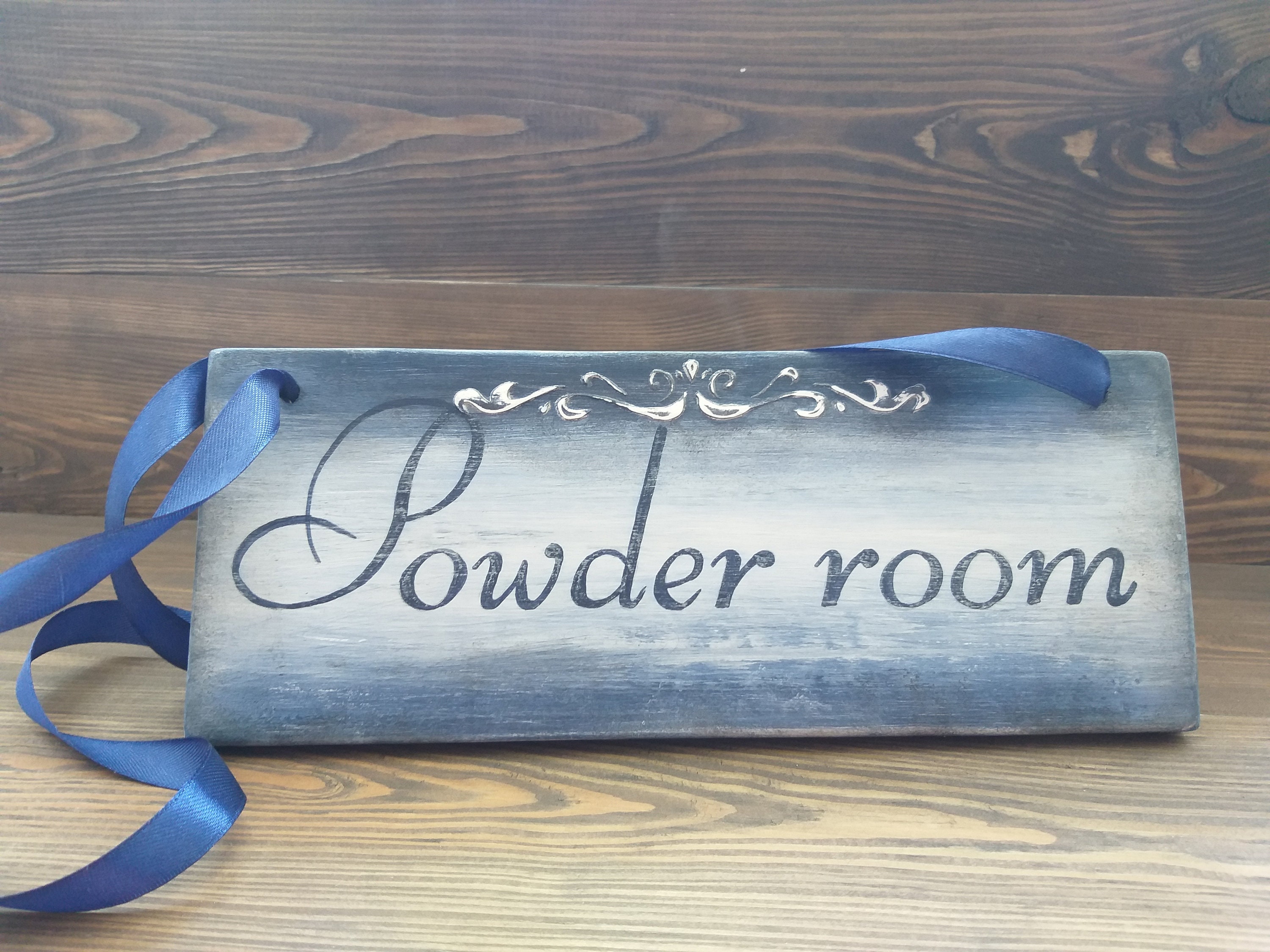 Hanging Powder Room Sign for Door Small Bathroom Sign Blue Etsy