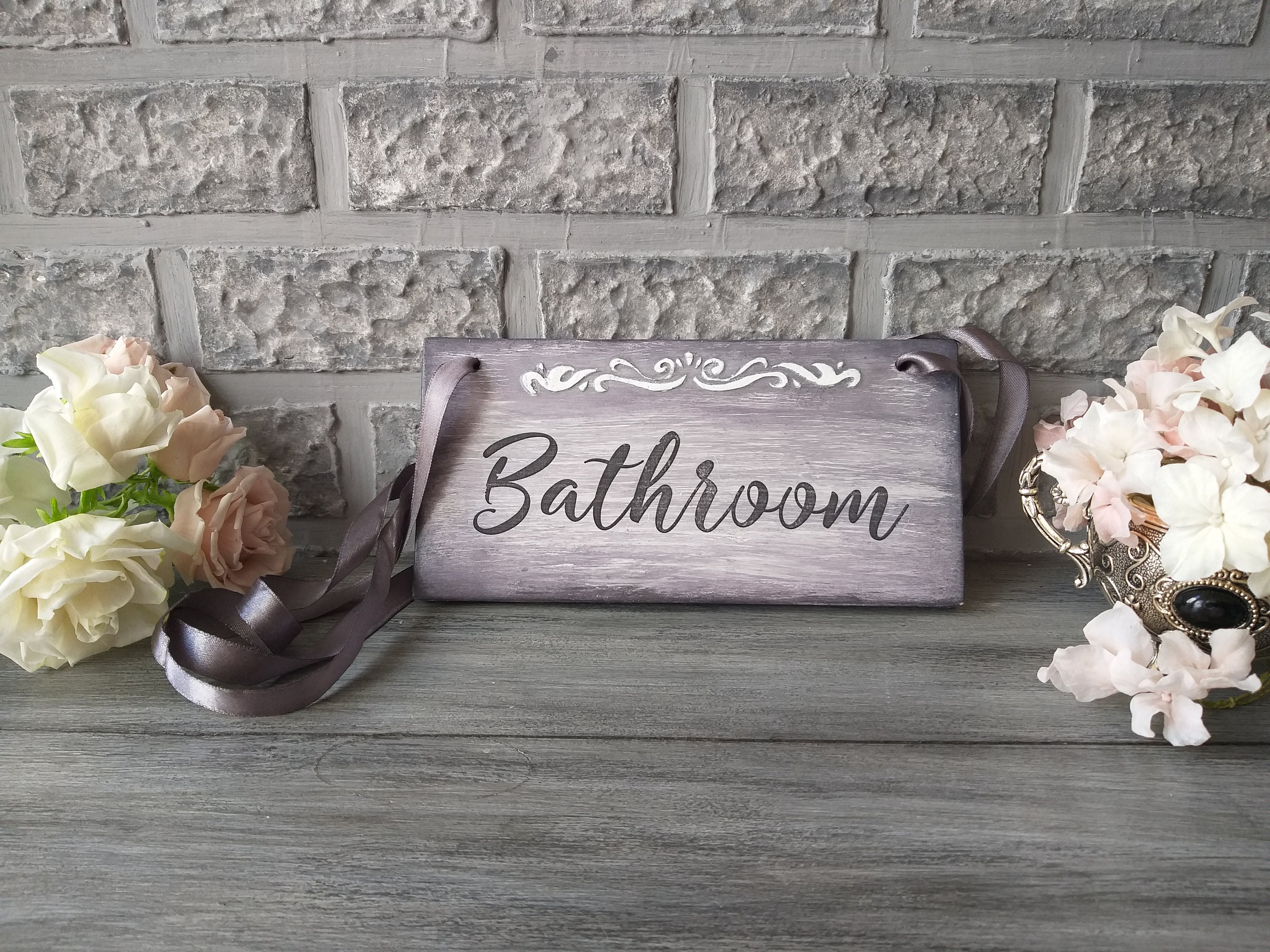 Bathroom Door Sign for Home Rustic Bath Sign Grey Wood Etsy