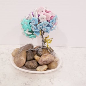 Beaded tree wire, artificial tree, beaded bonsai, wire sculpture, feng shui tree, feng shui decor, wire tree, clear beaded decor, small tree